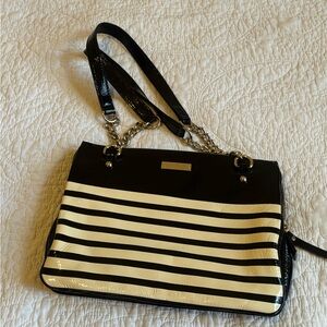 Kate Spade Black and Cream Striped Handbag